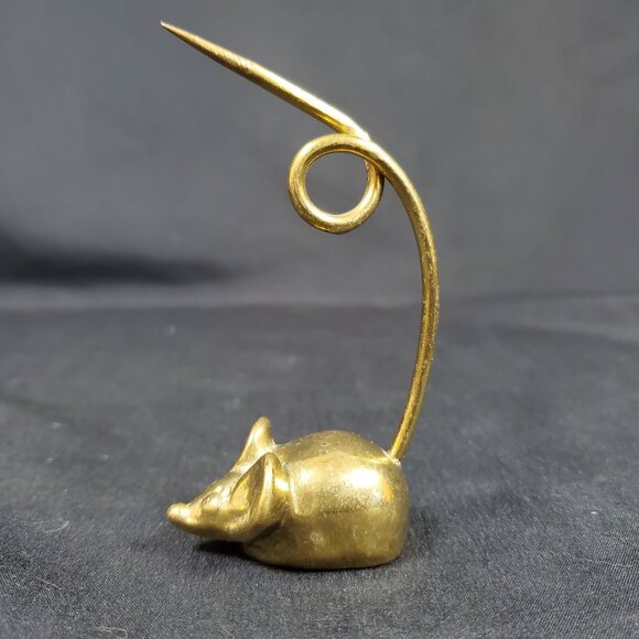 VTG Solid Brass Mouse Note Spike | Mid Century Canadian Brass Desk Paper Spike | - Picture 2 of 16
